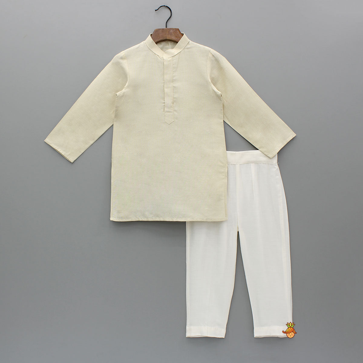 Beige Kurta With Embroidered Jacket And Pant