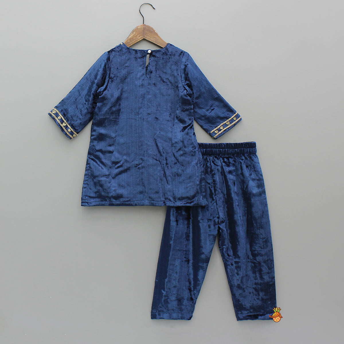 Blue Embroidered Velvet Kurti And Pant