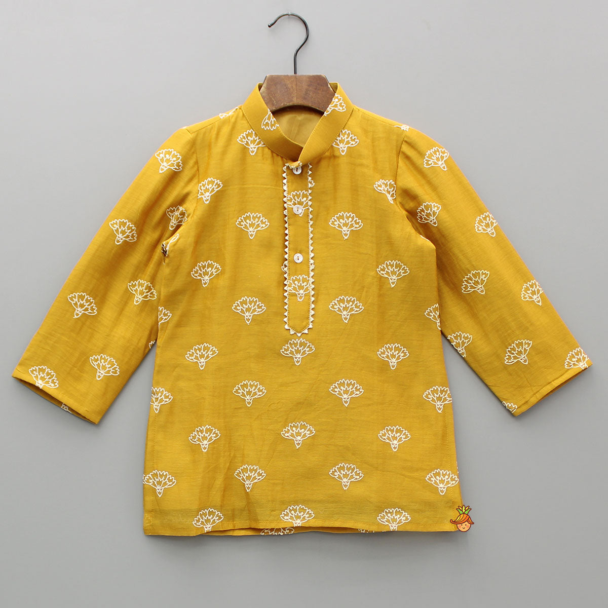 Chanderi Embroidered Mustard Kurta And Pyjama