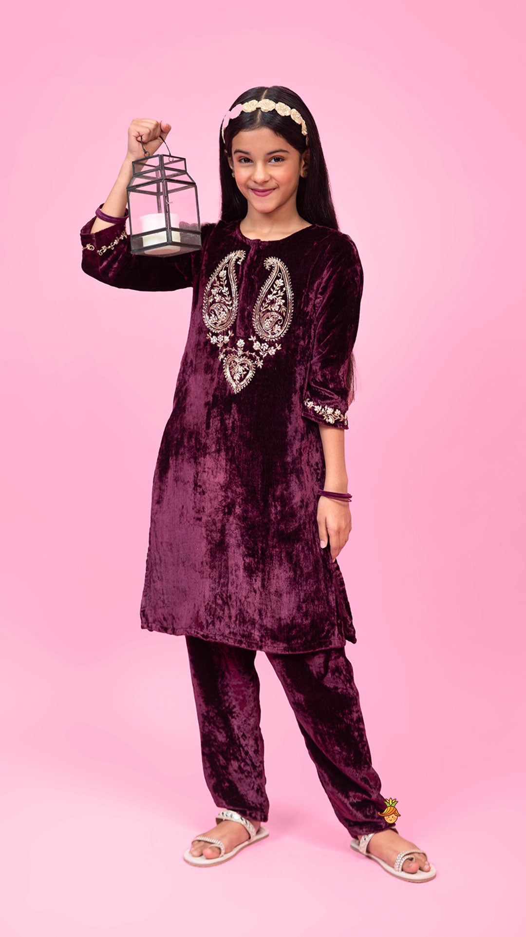 Velvet Zardozi Embroidered Kurti And Pant