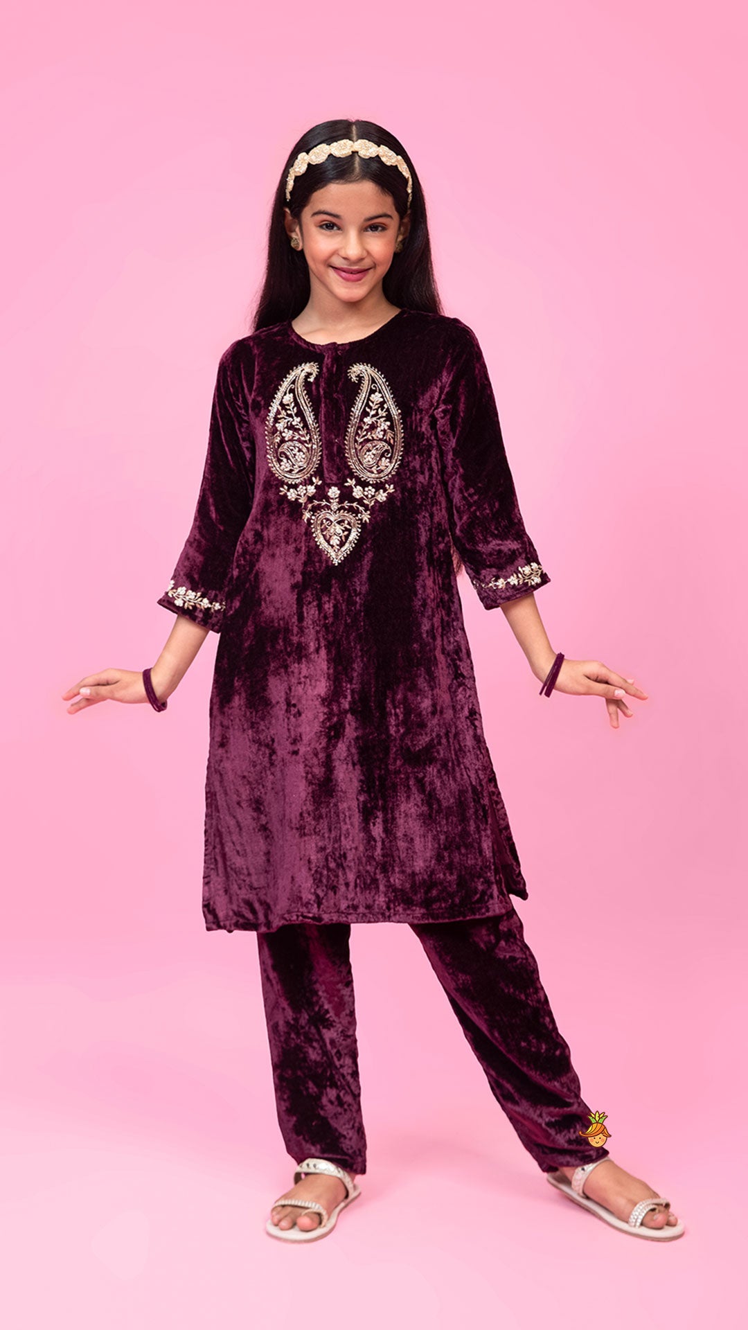 Velvet Zardozi Embroidered Kurti And Pant