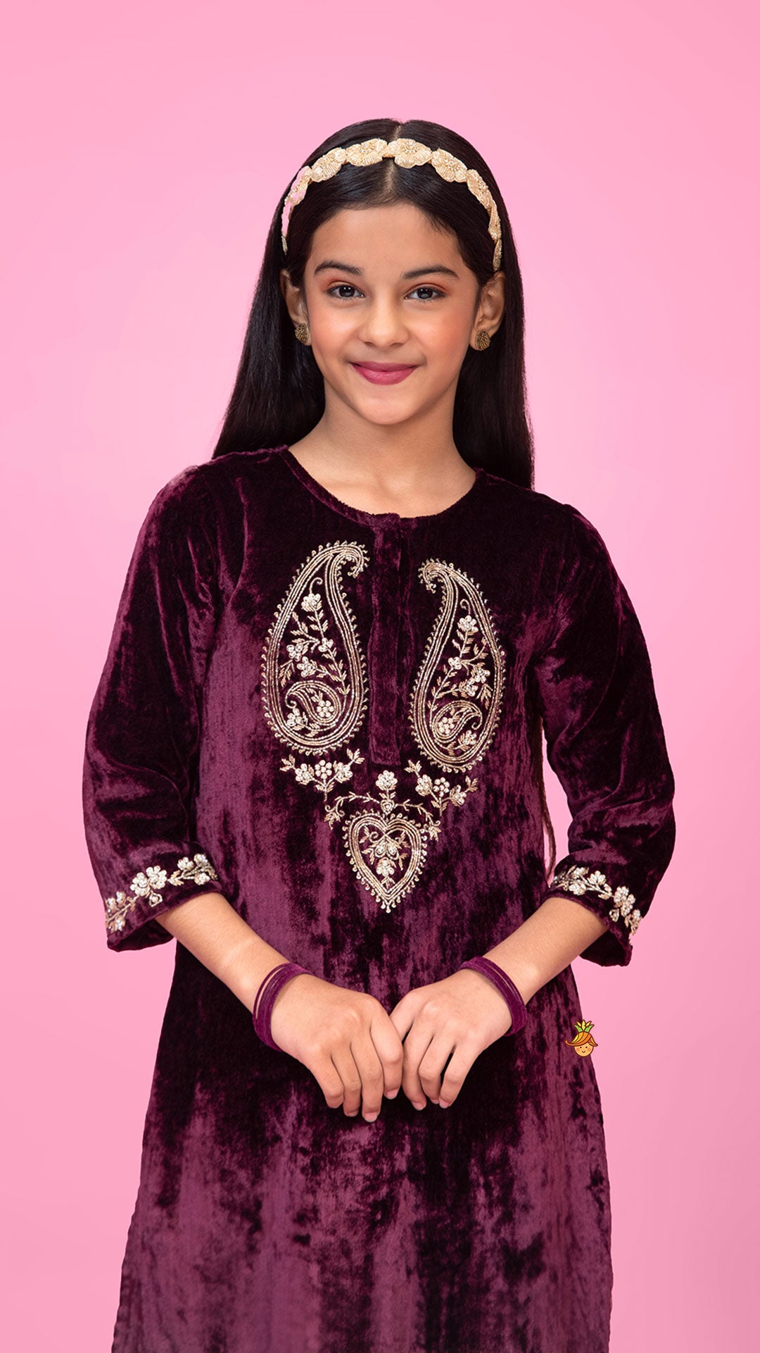 Velvet Zardozi Embroidered Kurti And Pant