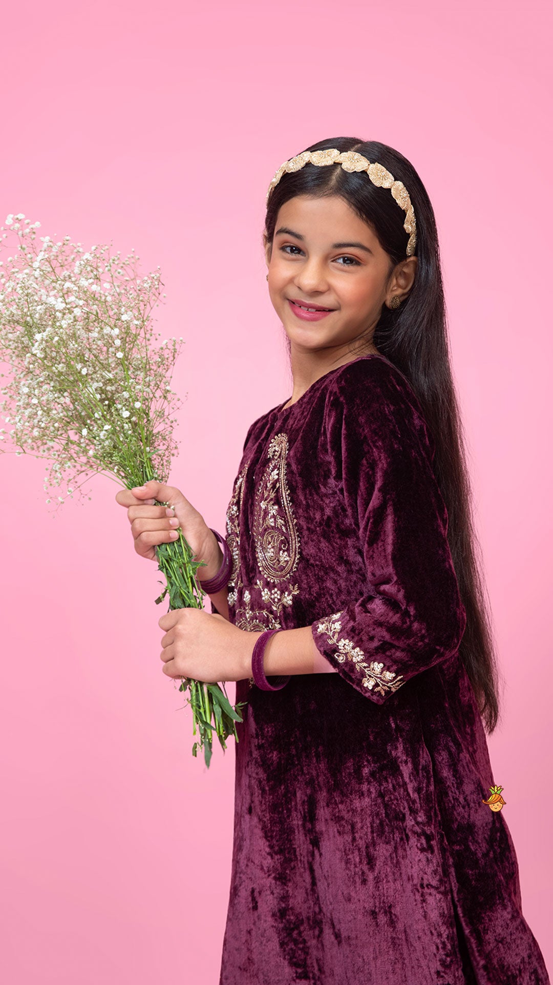 Velvet Zardozi Embroidered Kurti And Pant