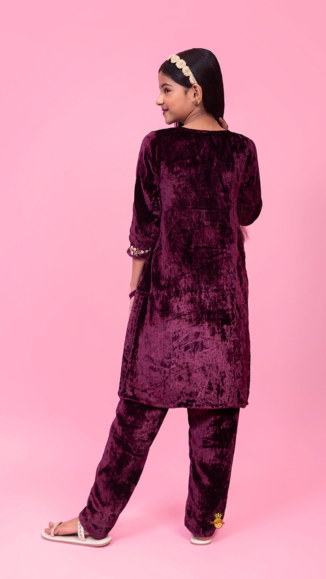 Velvet Zardozi Embroidered Kurti And Pant