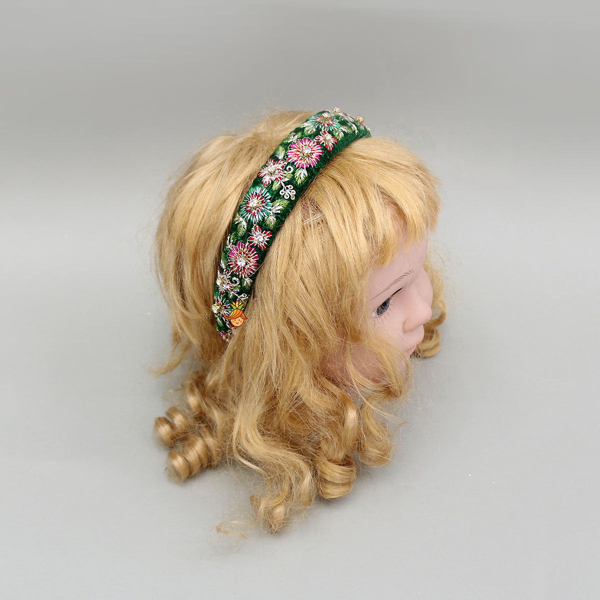 Green Velvet Floral Embroidered Hairband
