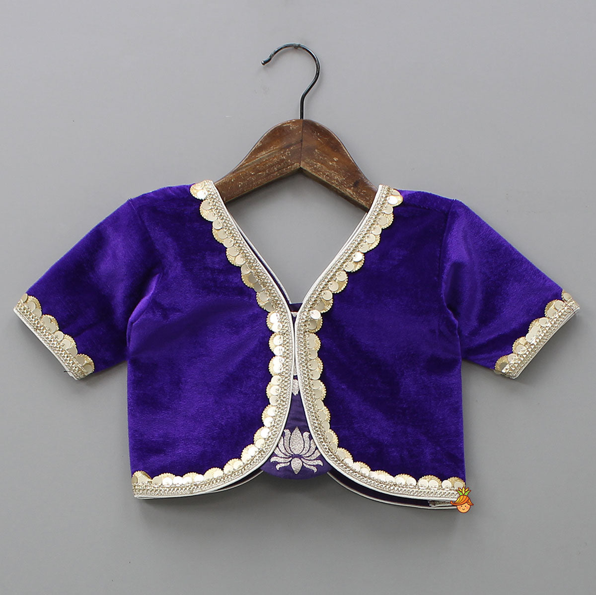 Purple Velvet Lace Detailed Top And Lehenga With Dupatta