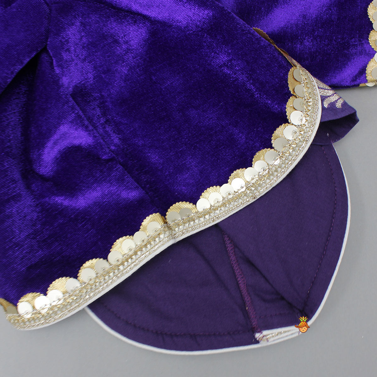 Purple Velvet Lace Detailed Top And Lehenga With Dupatta