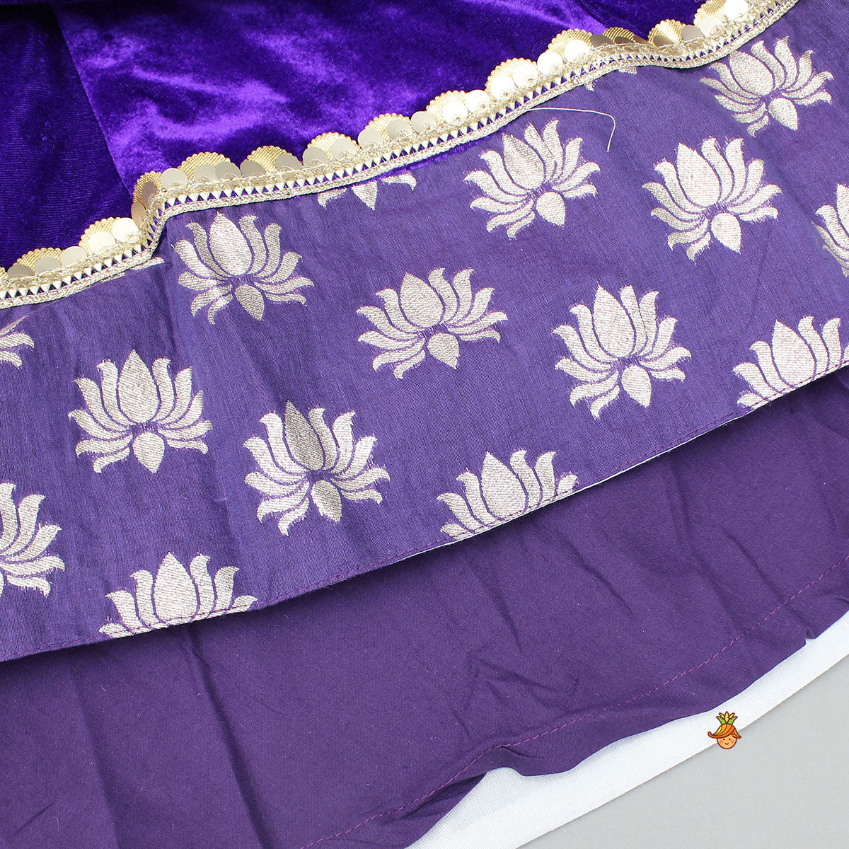Purple Velvet Lace Detailed Top And Lehenga With Dupatta