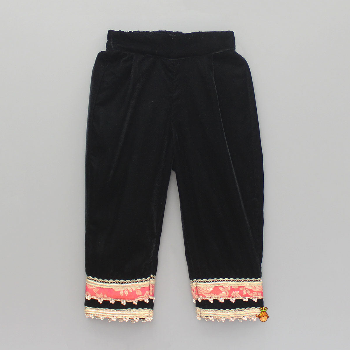 Pink Chanderi Embroidered Long Kurti And Black Velvet Pant