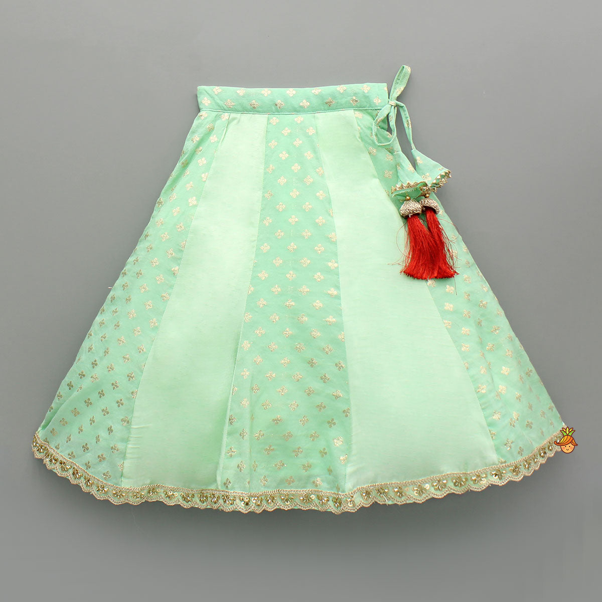 Green Strappy Top With Embroidered Jacket And Lehenga