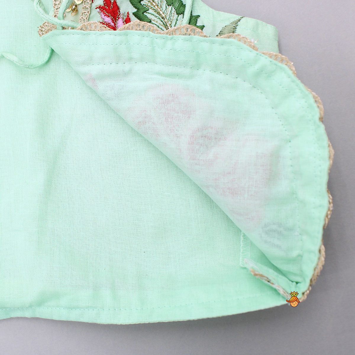 Green Strappy Top With Embroidered Jacket And Lehenga