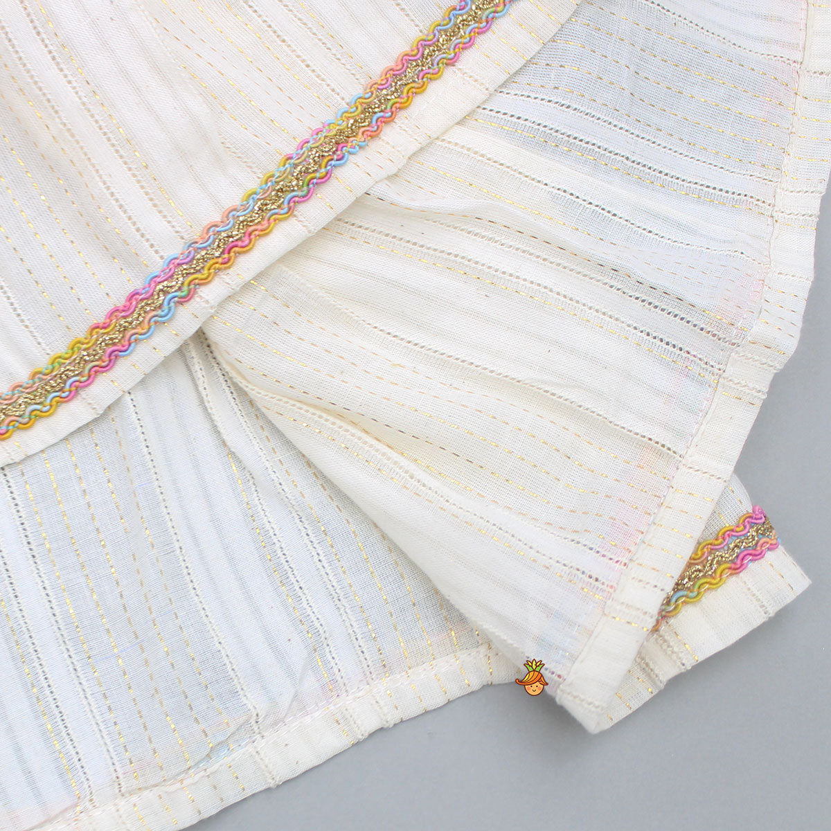Thread Embroidered Halter Neck Top And Off White Lehenga