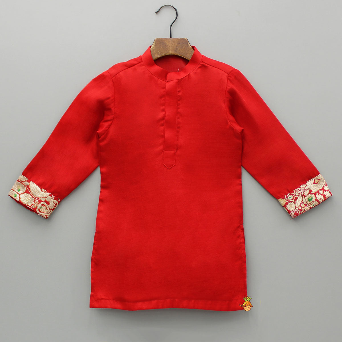 Red Kurta With Brocade Jacket And Pyjama