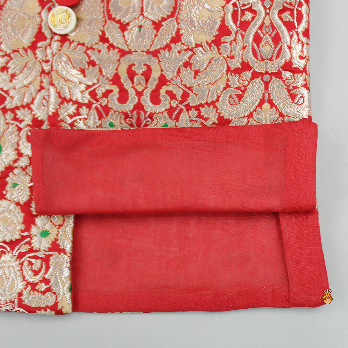 Red Kurta With Brocade Jacket And Pyjama