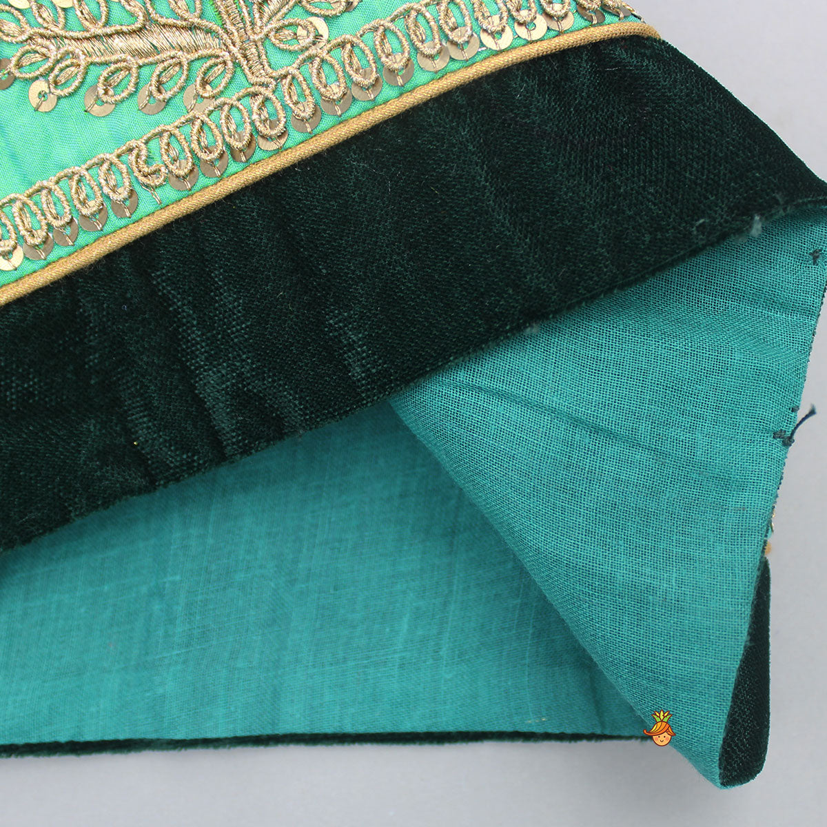 Green Velvet Embroidered Strappy Top And Lehenga With Fringed Dupatta