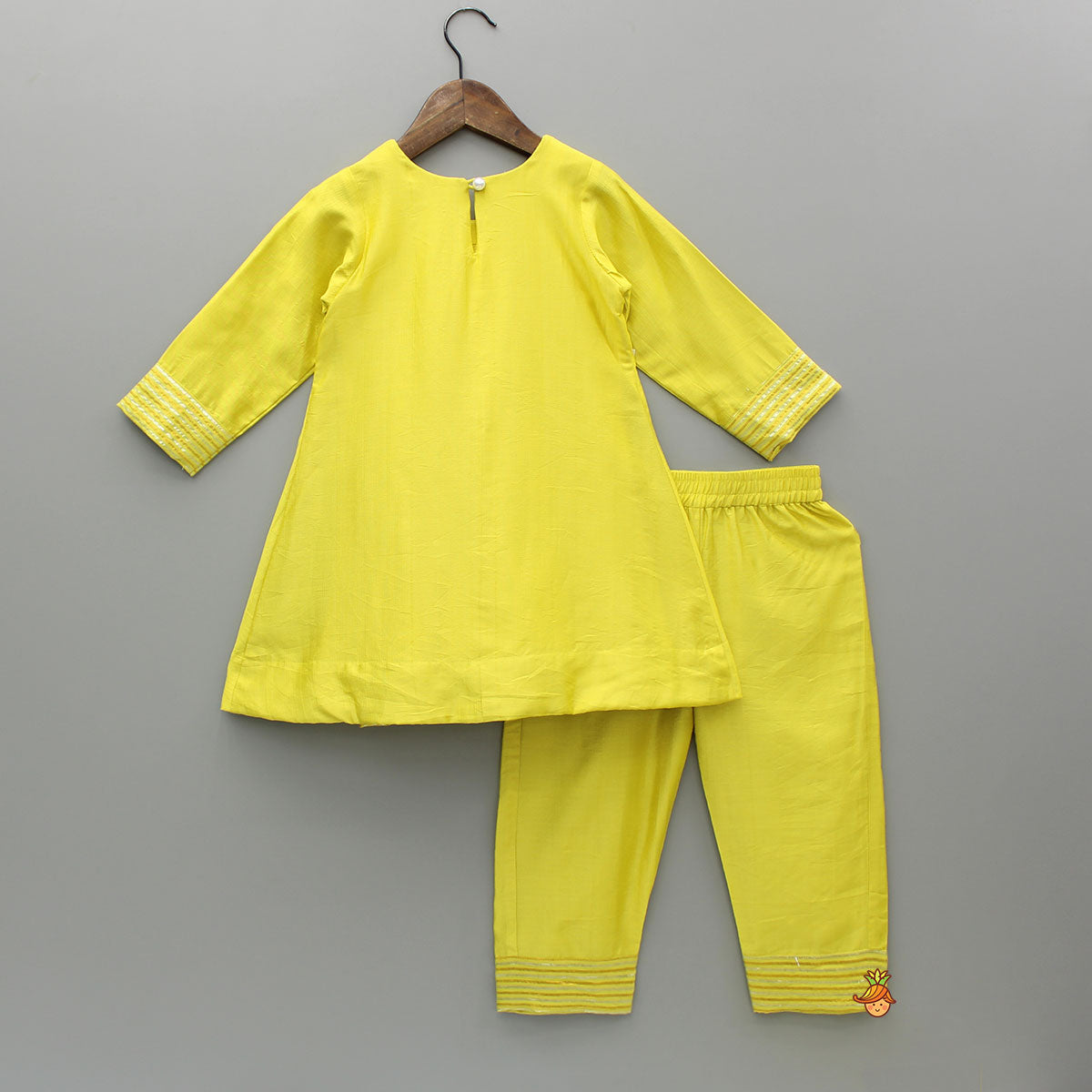 Yellow Kurti With Gota Lace Detailing And Pant With Matching Dupatta
