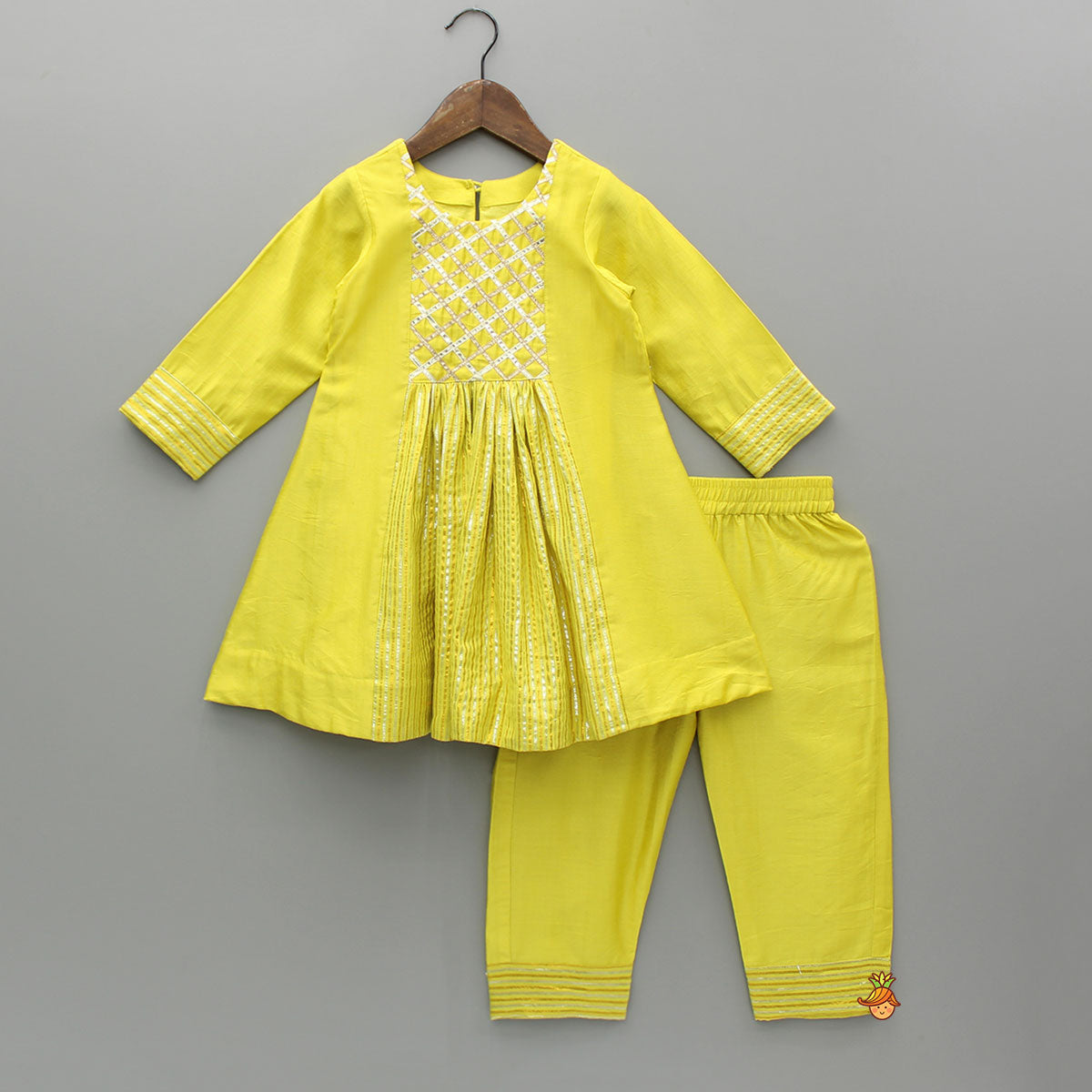 Yellow Kurti With Gota Lace Detailing And Pant With Matching Dupatta
