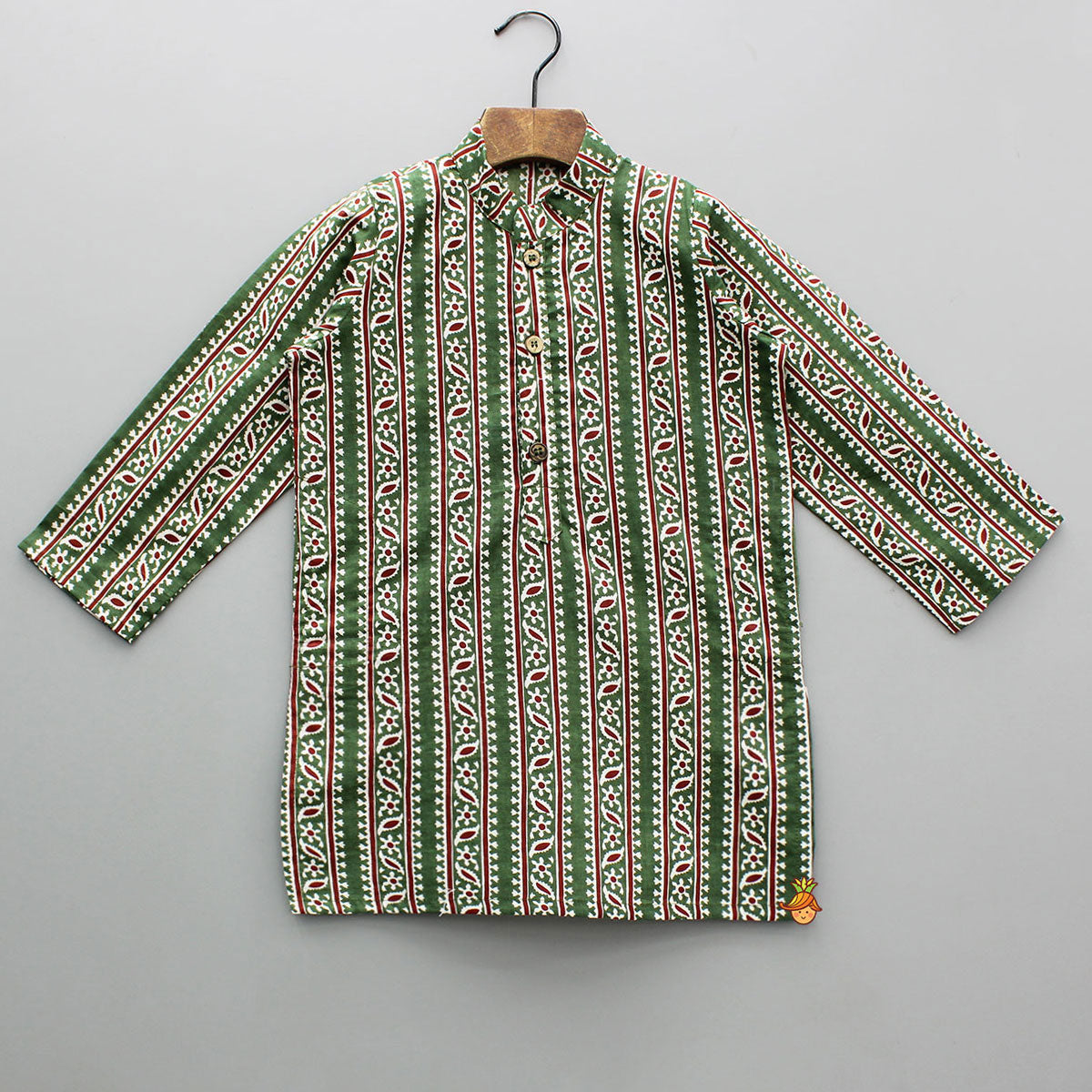 Printed Green Kurta And Jacket With Pyjama