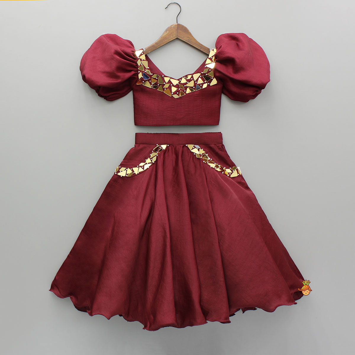 Maroon Embellished Top And Lehenga
