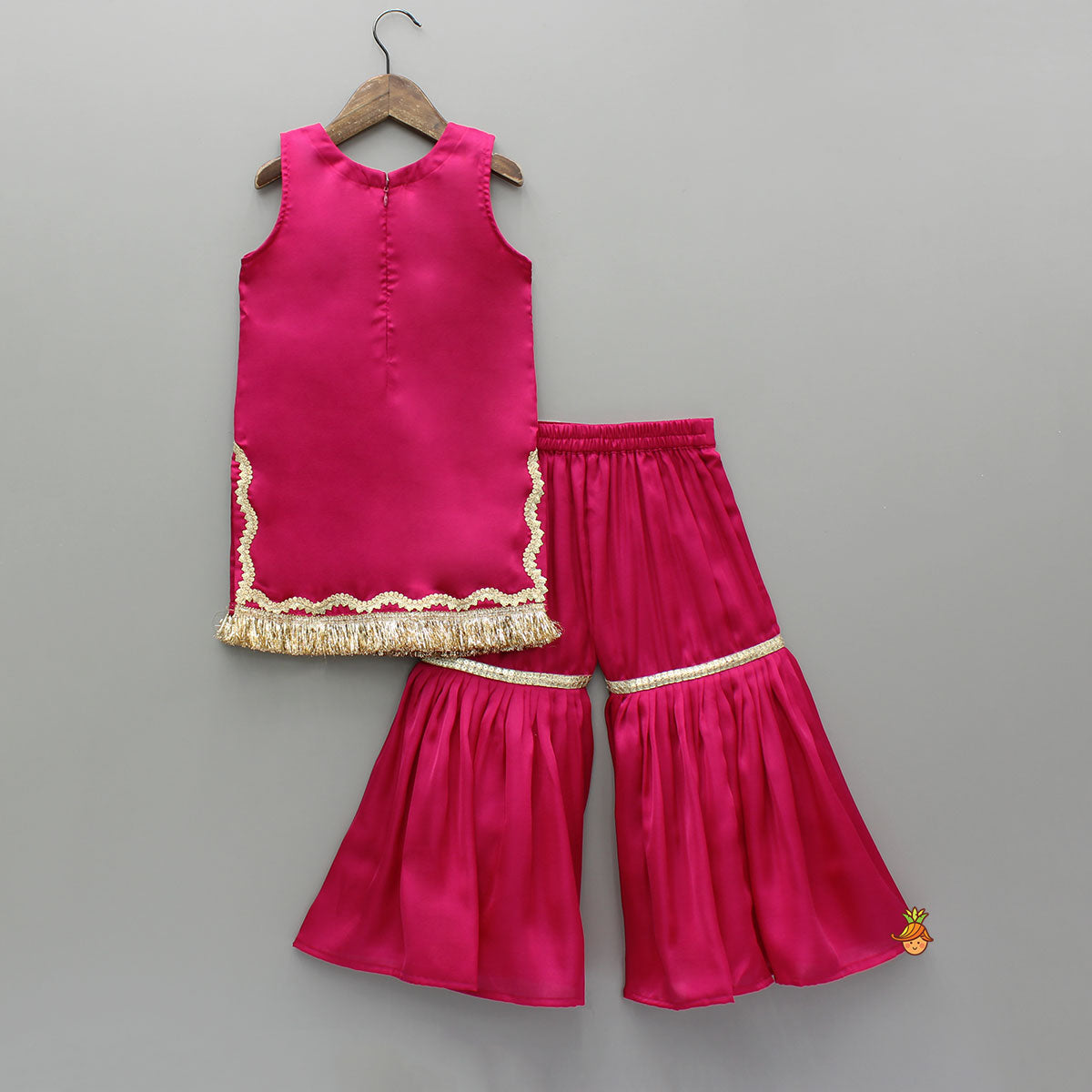 Pink Lace Work Kurti And Sharara With Matching Net Dupatta