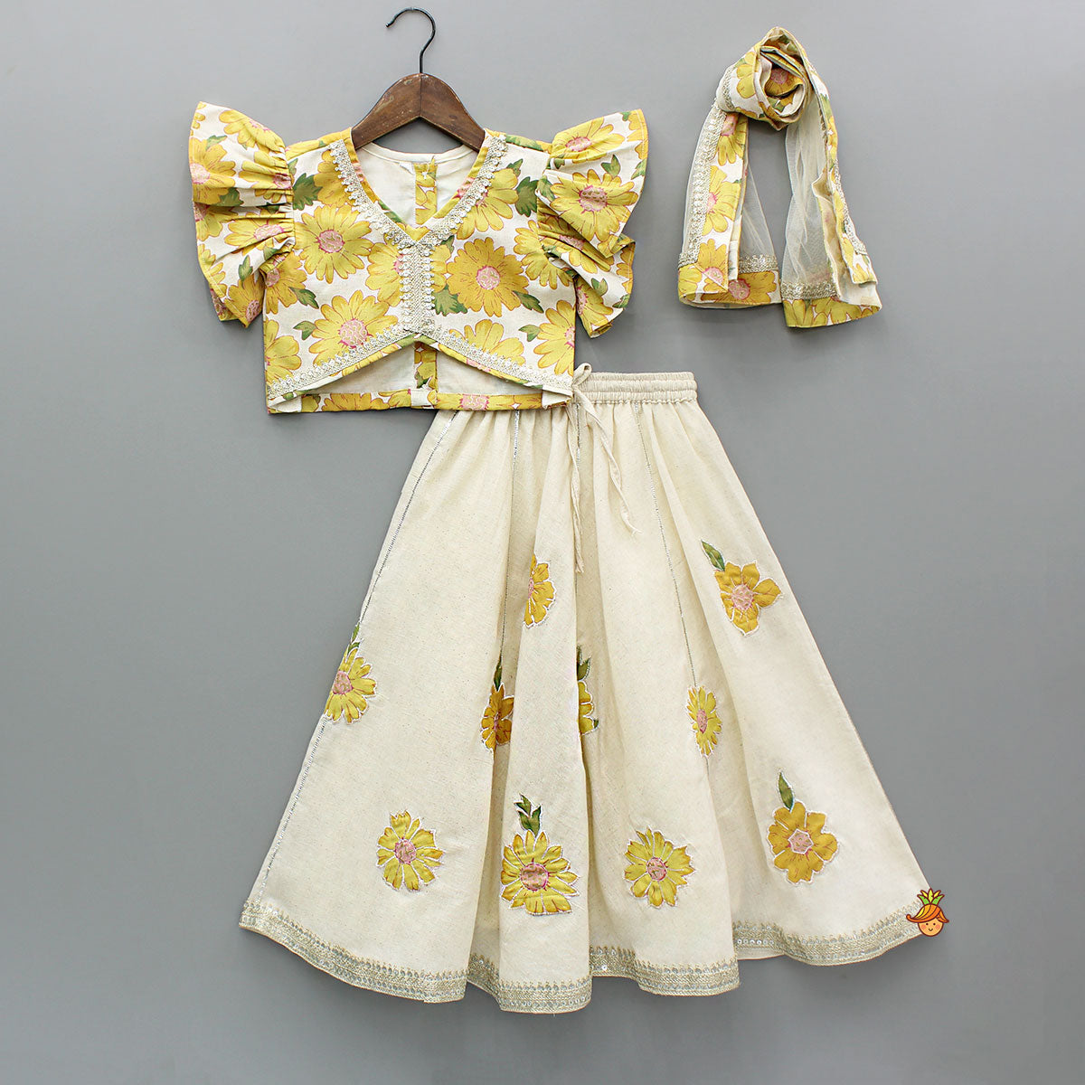 Floral Printed Top And Lehenga With Dupatta