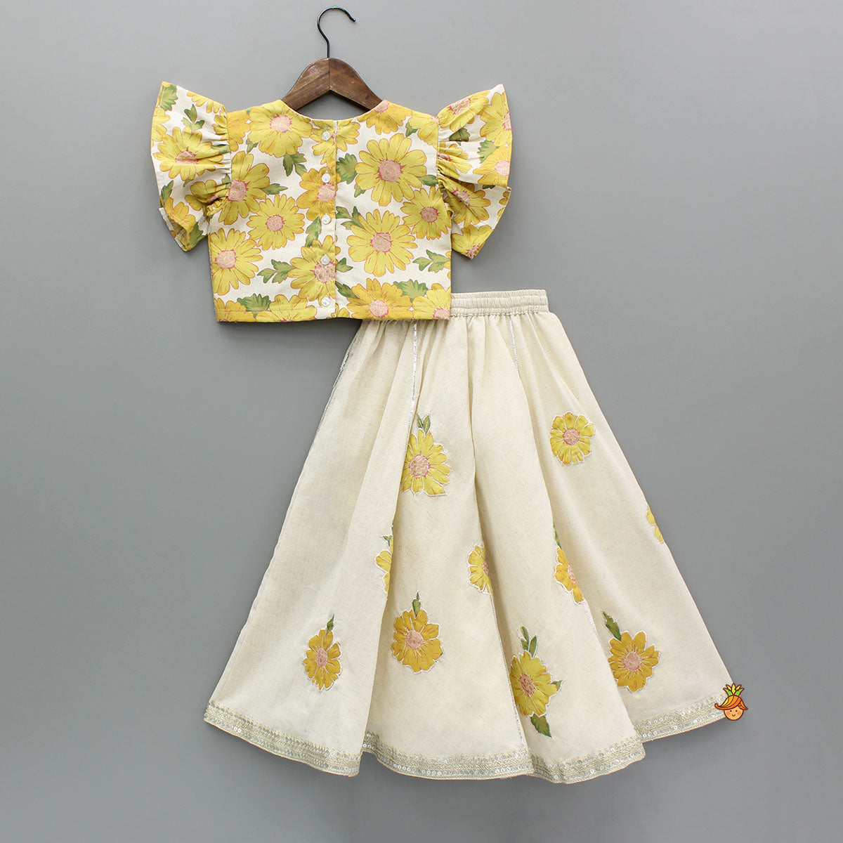 Floral Printed Top And Lehenga With Dupatta