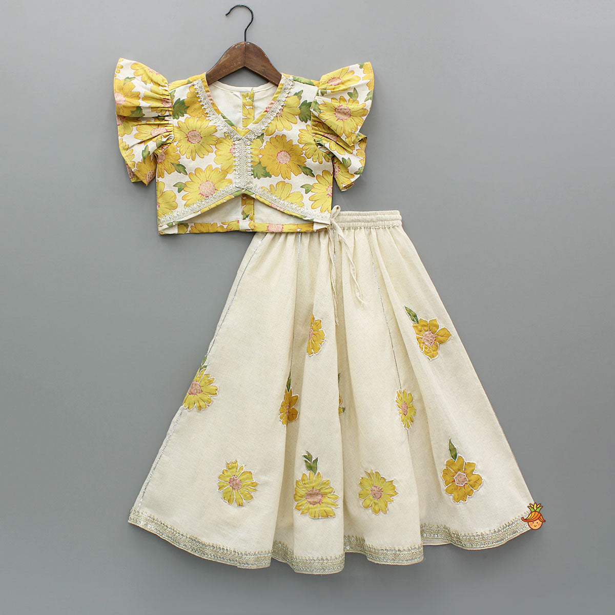 Floral Printed Top And Lehenga With Dupatta