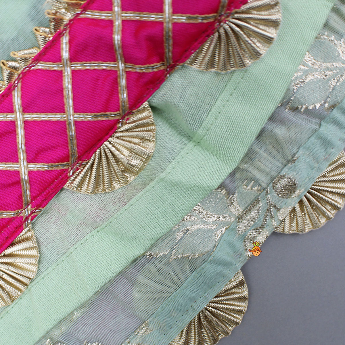 Green Chanderi Embroidered Kurti And Lehenga