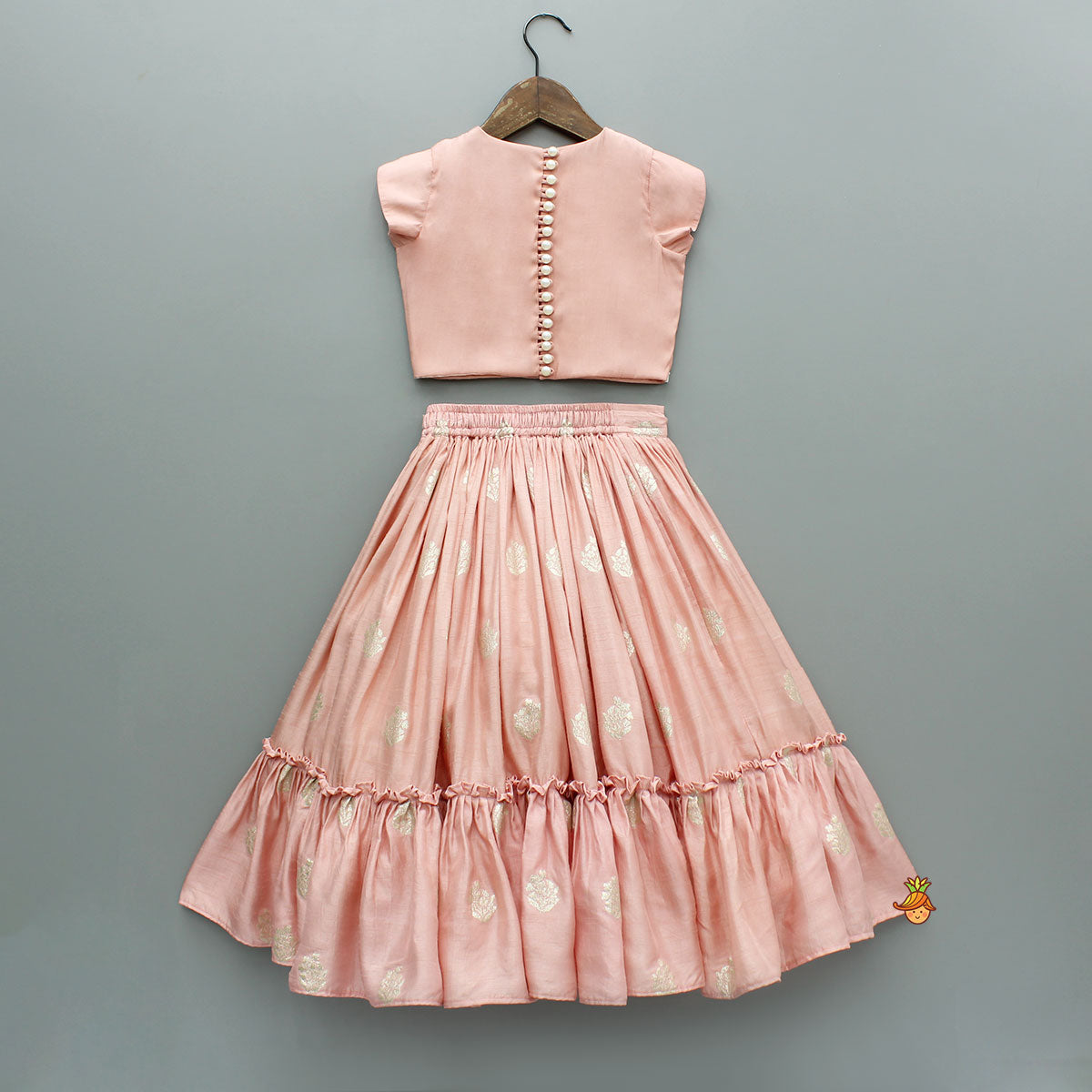 Embellished Peach Top And Brocade Lehenga