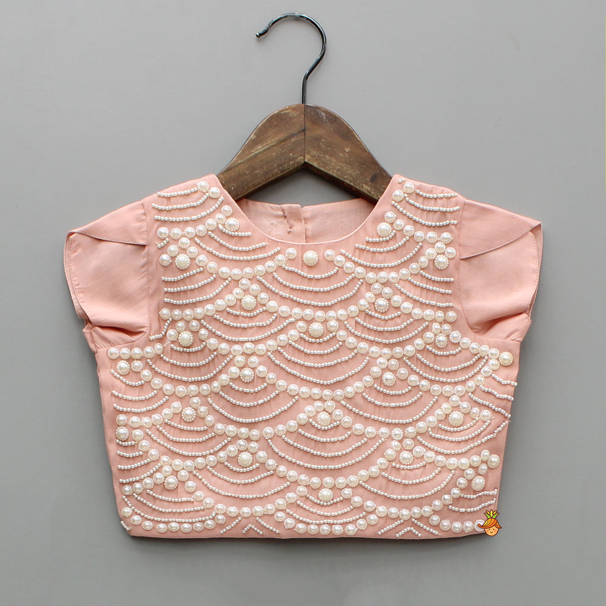 Embellished Peach Top And Brocade Lehenga