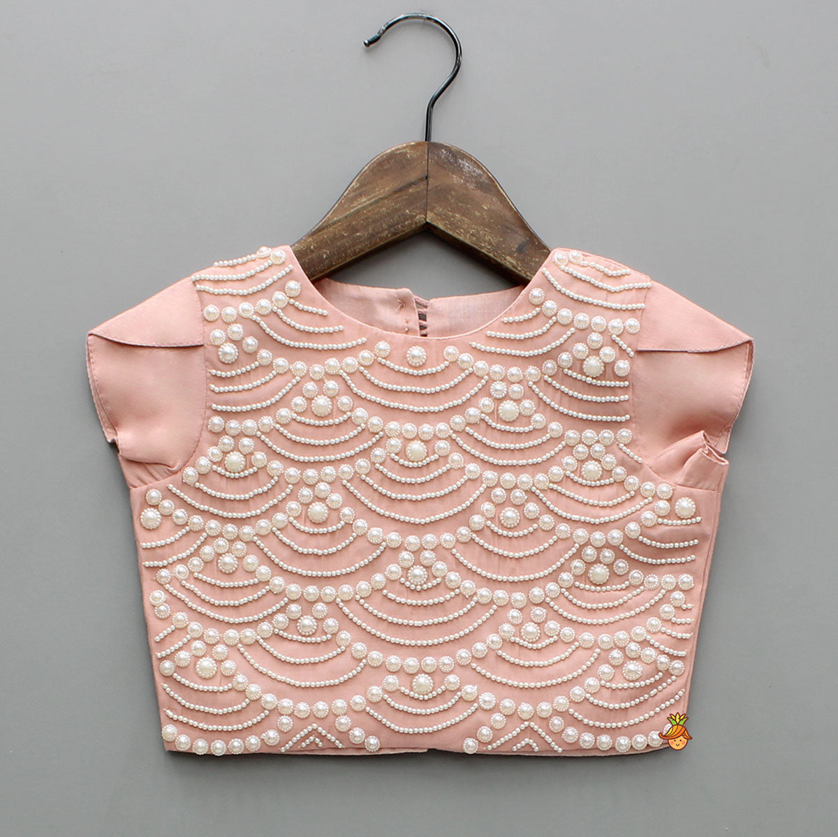 Embellished Peach Top And Brocade Lehenga