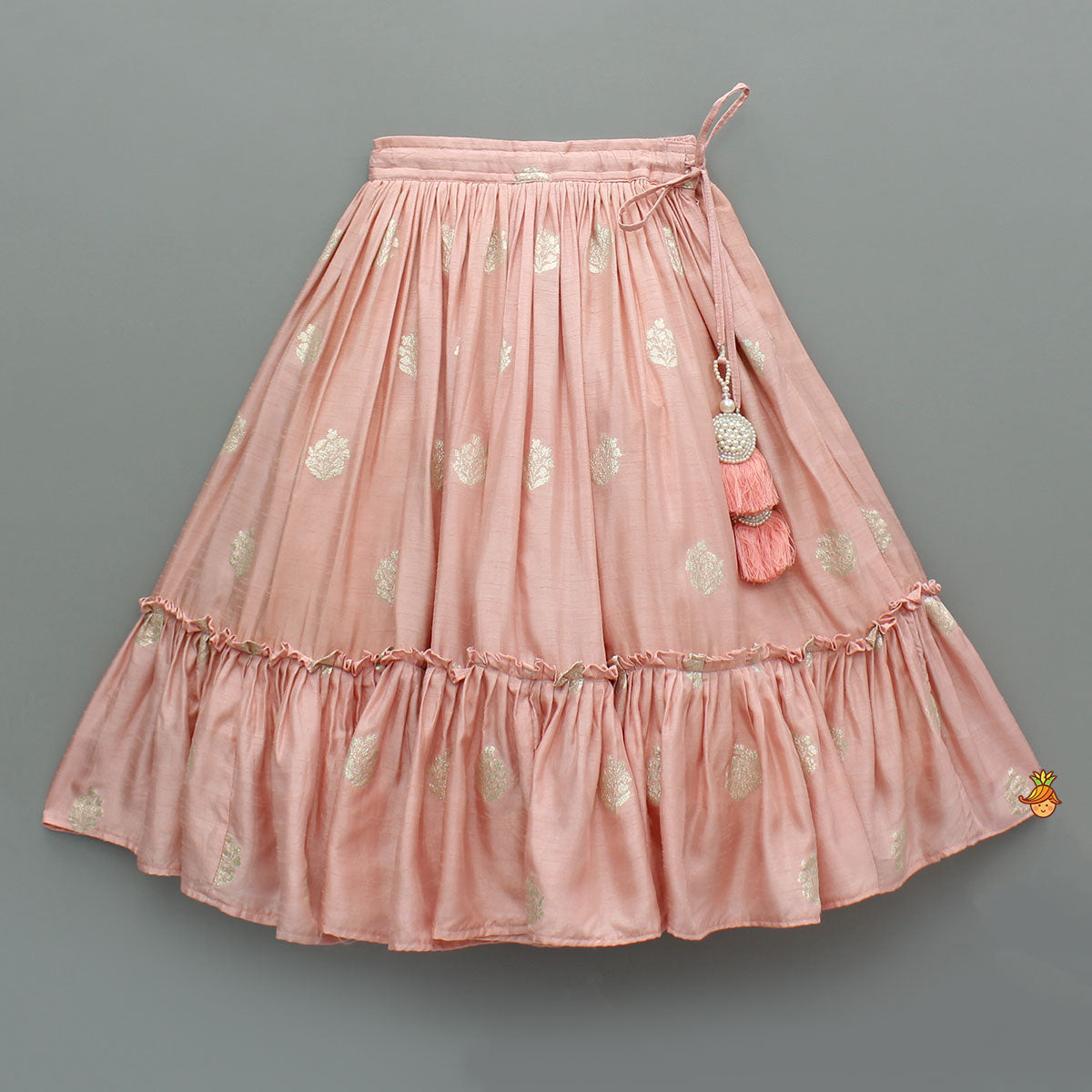 Embellished Peach Top And Brocade Lehenga