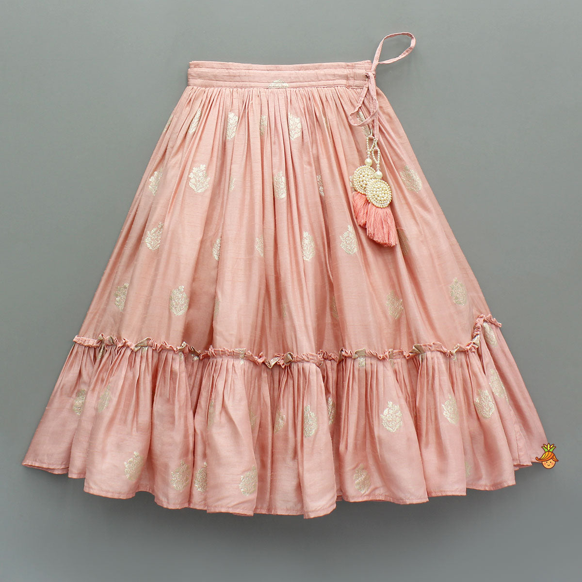 Embellished Peach Top And Brocade Lehenga
