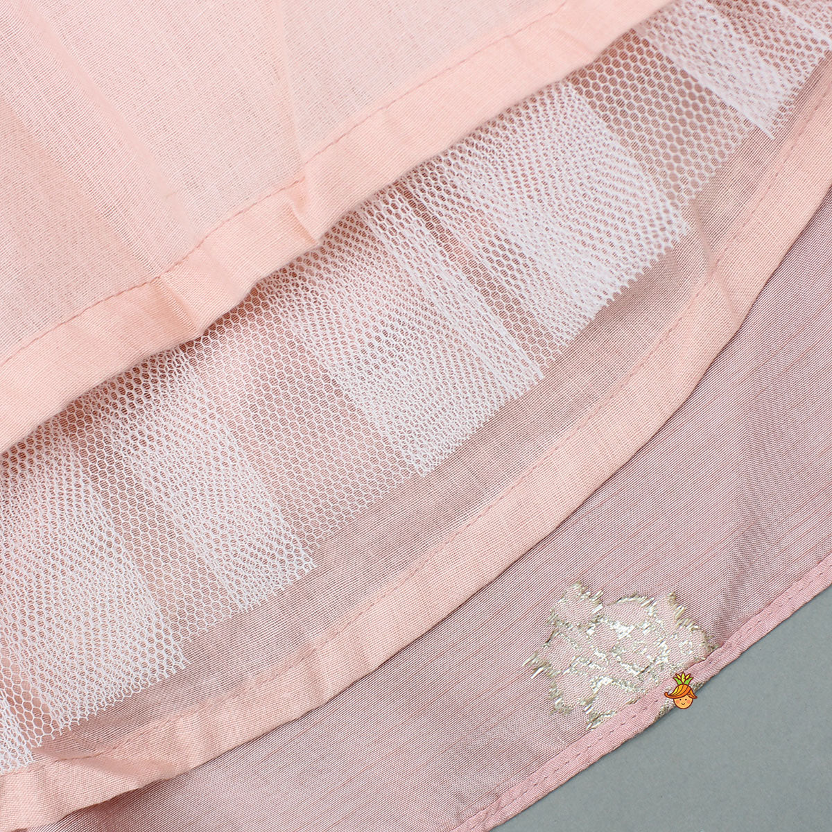 Embellished Peach Top And Brocade Lehenga