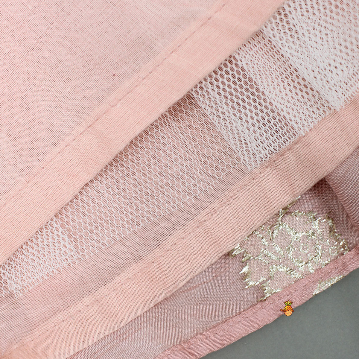 Embellished Peach Top And Brocade Lehenga