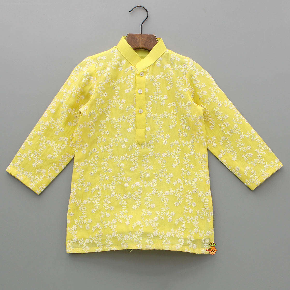 Chanderi Embroidered Yellow Kurta And Pyjama