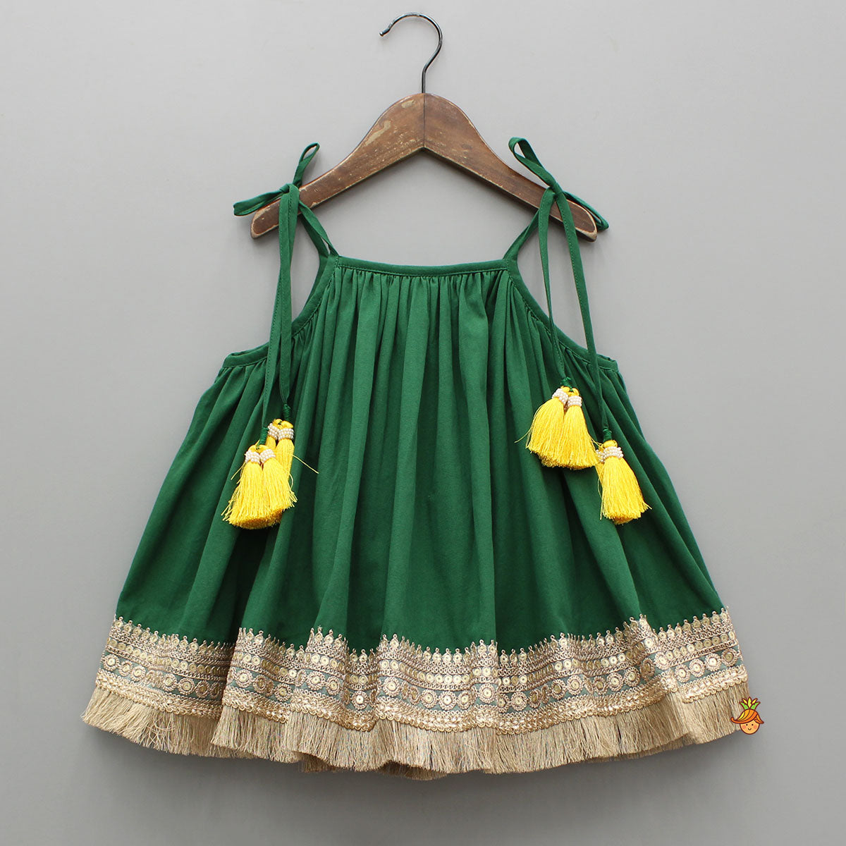 Green Tie Up Strap Top And Flared Palazzo