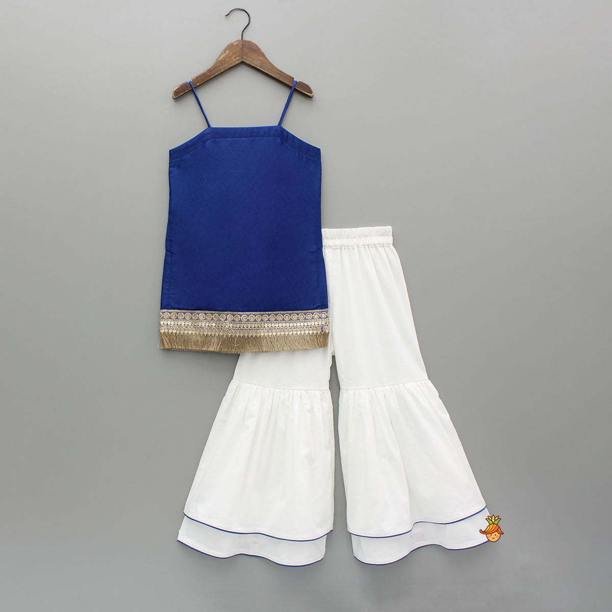 Blue Strappy Top And Sharara With Dupatta