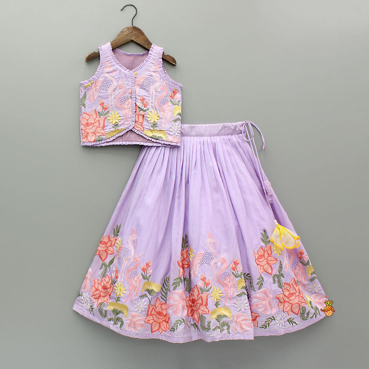 Lavender Embroidered Pleated Top And Lehenga