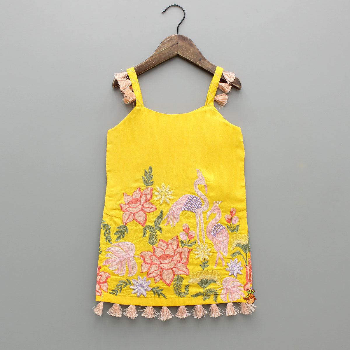 Yellow Embroidered Strappy Kurti And Flared Palazzo With Dupatta