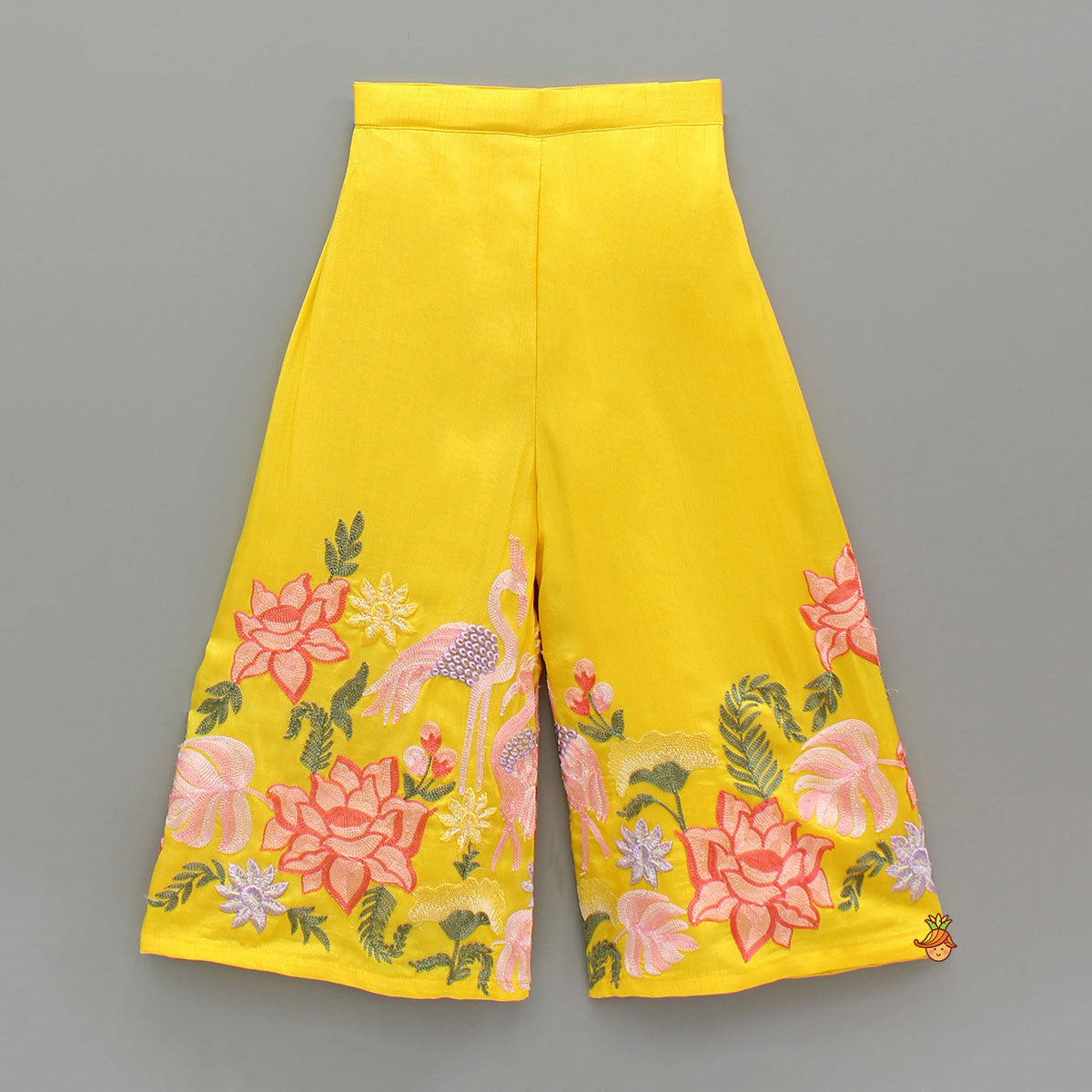Yellow Embroidered Strappy Kurti And Flared Palazzo With Dupatta