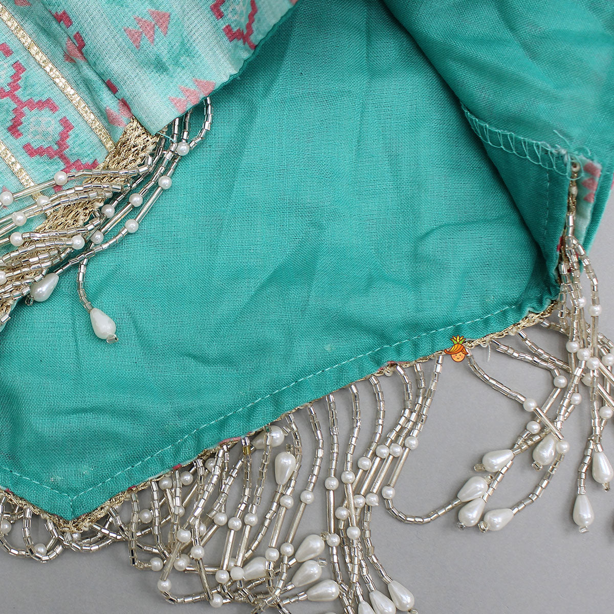Green Chanderi Gota Lace Work Top And Lehenga With Matching Hairband