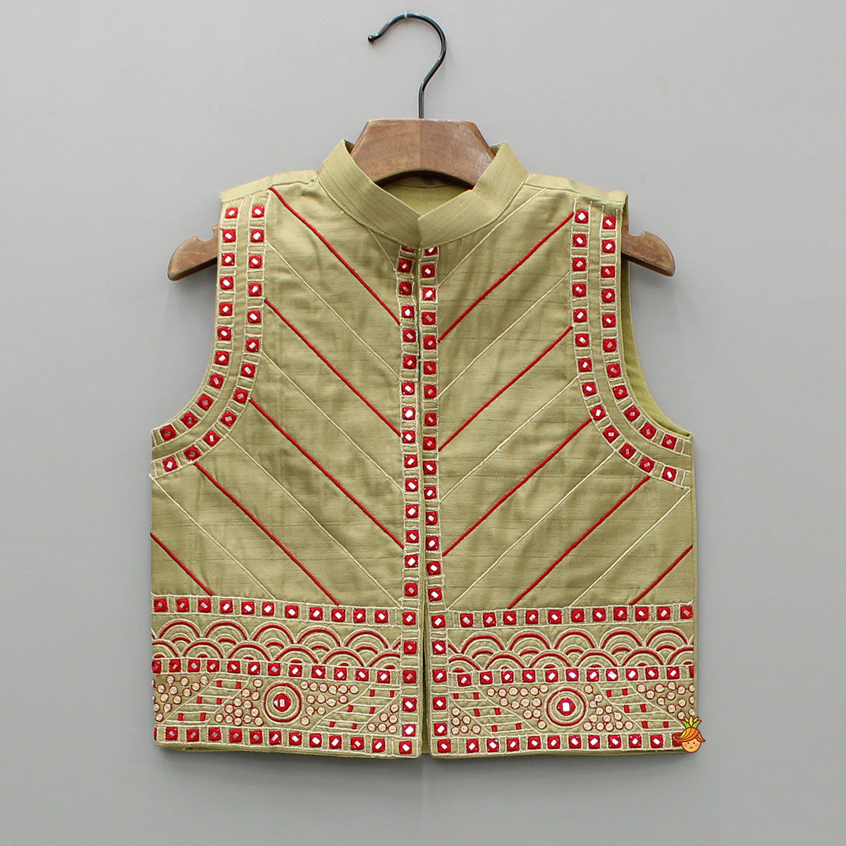 Green Kurta And Embroidered Jacket With Pyjama