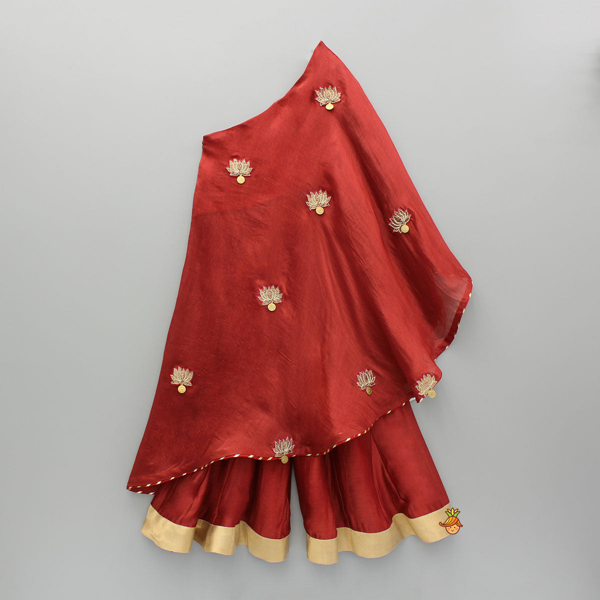 One Shoulder Embellished Kurti And Flared Palazzo