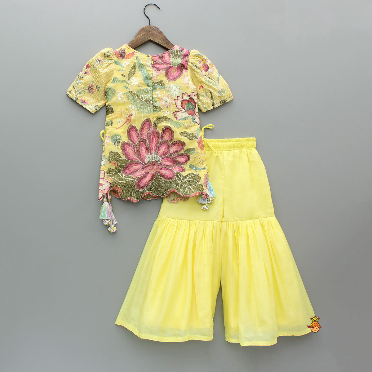 Yellow Floral Embroidered Kurti And Sharara