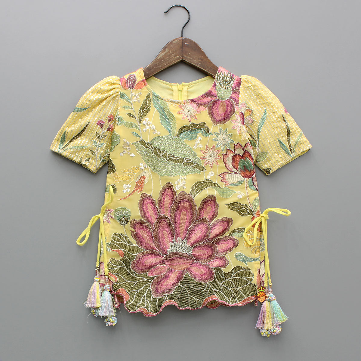 Yellow Floral Embroidered Kurti And Sharara