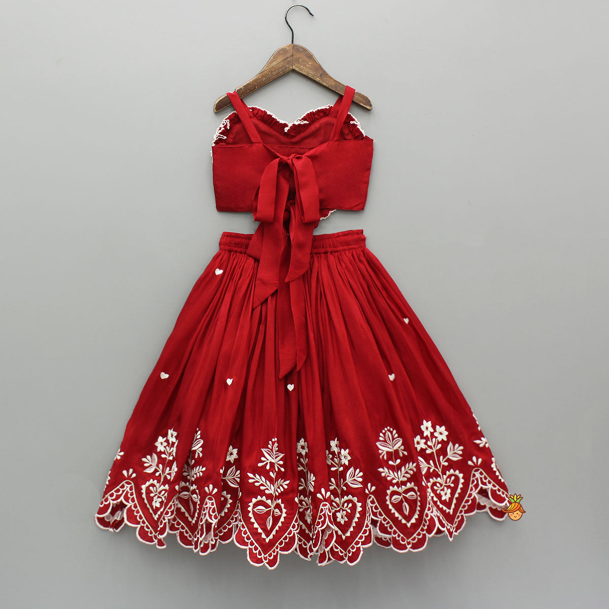 Red Embroidered Heart Shaped Stylish Top And Lehenga