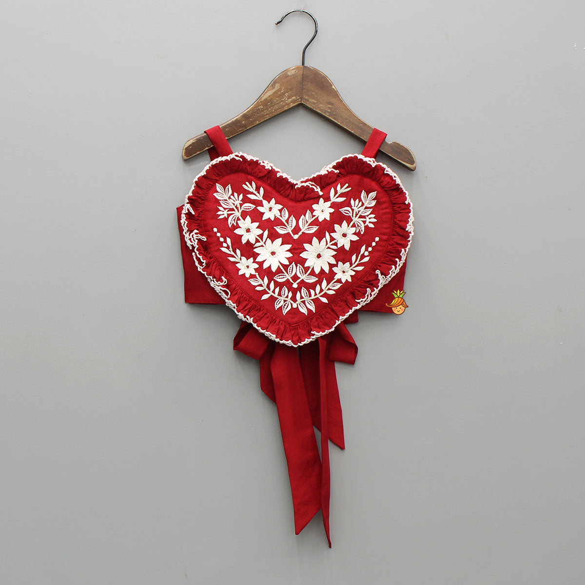 Red Embroidered Heart Shaped Stylish Top And Lehenga