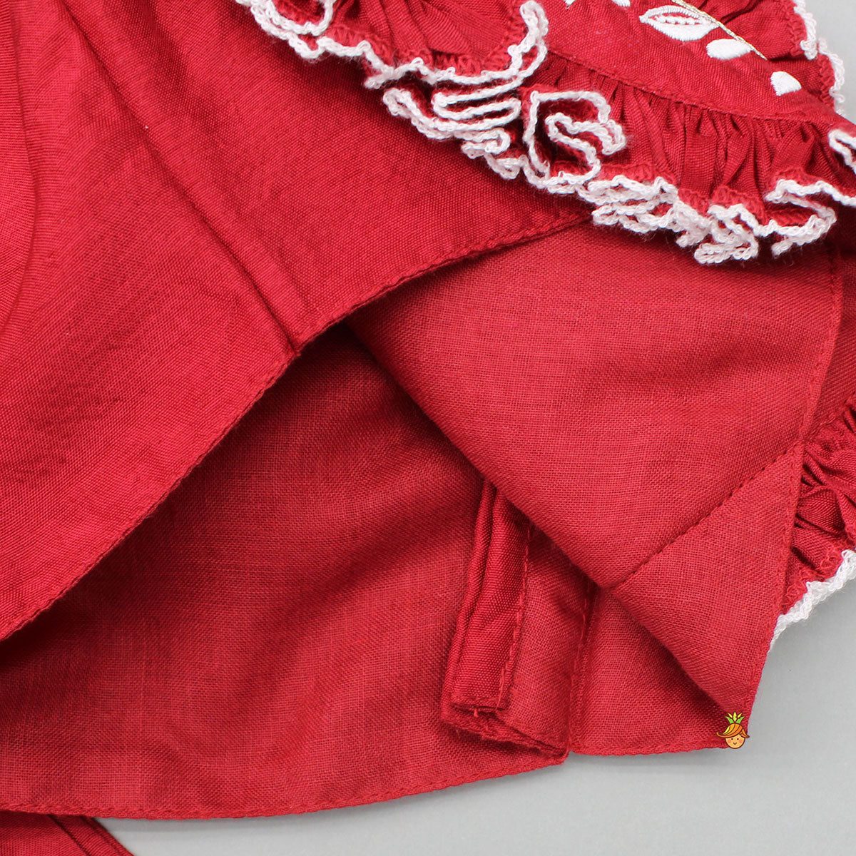 Red Embroidered Heart Shaped Stylish Top And Lehenga