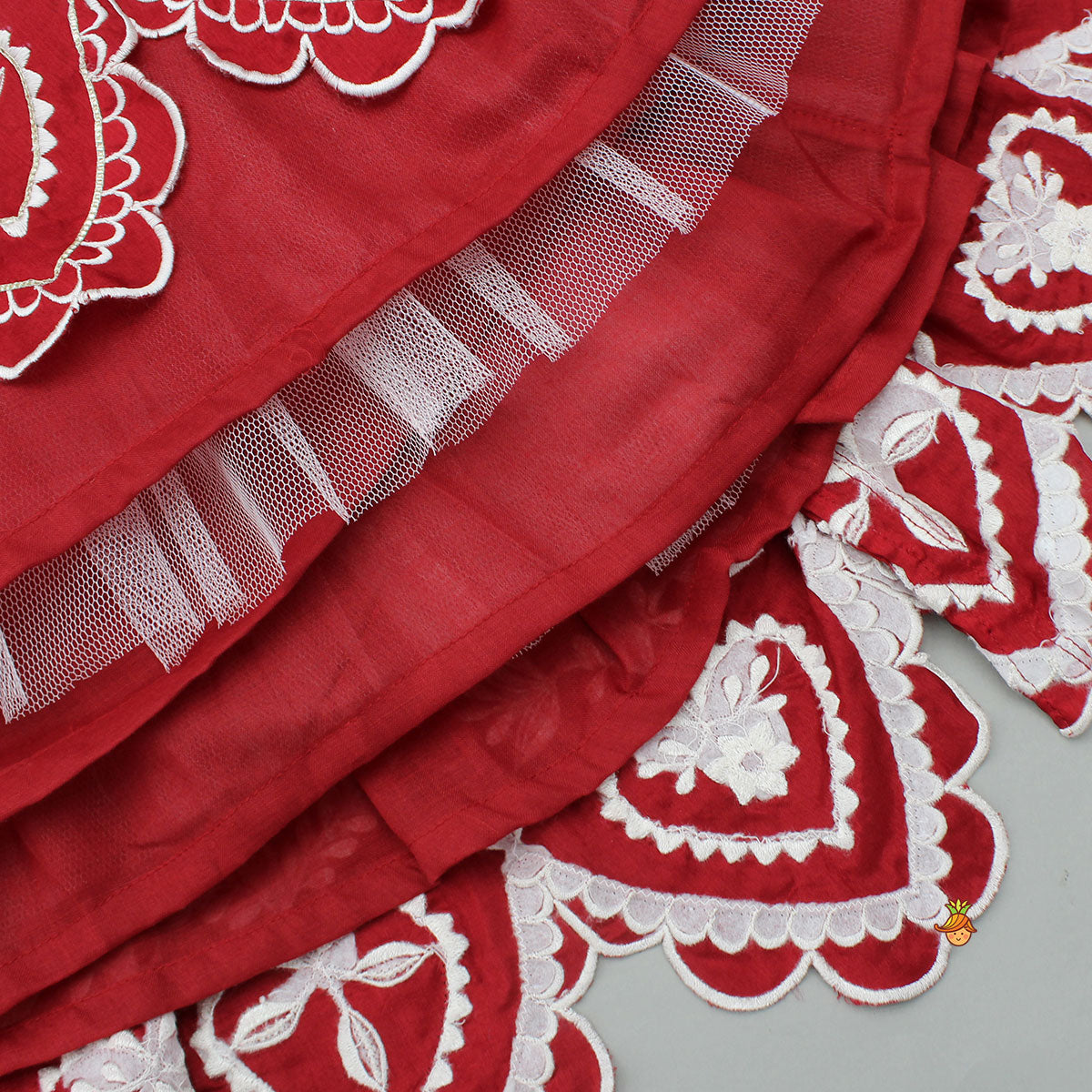 Red Embroidered Heart Shaped Stylish Top And Lehenga
